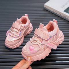 Girls Sports Shoes Kids Running Sneakers for School Fashion Cute Shiny Non - slip Children's Casual Shoes with Heart Spring Autumn - SHOWLU FASHION STORE
