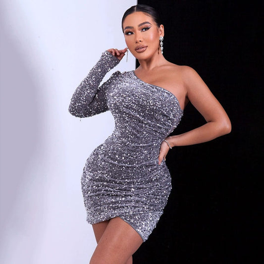 Glamorous Sequin One - Shoulder Dress - SHOWLU FASHION STORE
