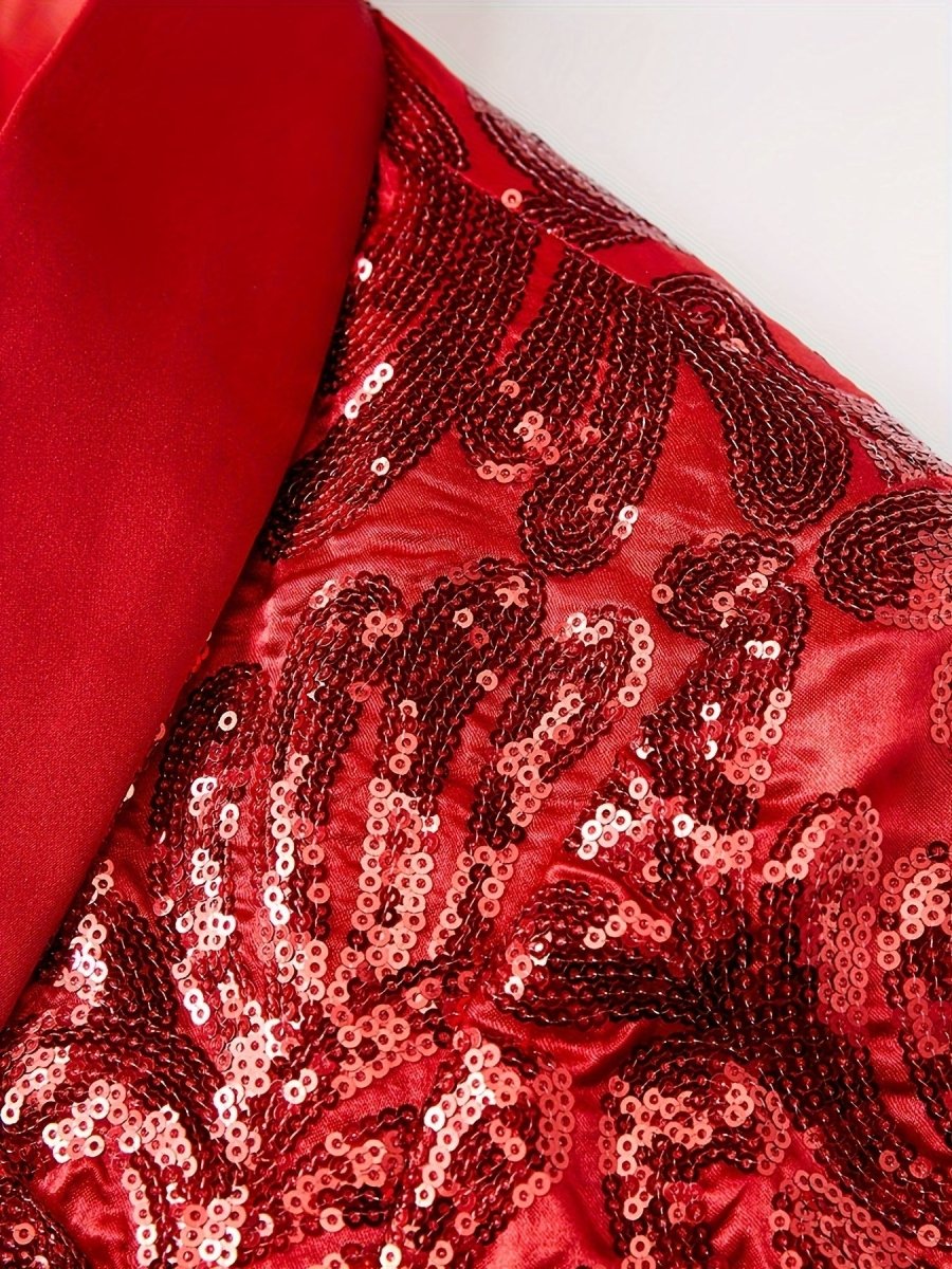 Glittering Mens Sequin Blazer Jacket - Red Shawl Collar for Show - Stopping Evening & Event Wear - Fashion - Forward Party Style, Perfect for Red Carpet Events - SHOWLU FASHION STORE