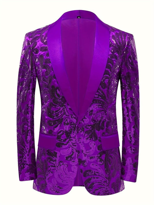 Glittering Mens Sequin Blazer Jacket - Red Shawl Collar for Show - Stopping Evening & Event Wear - Fashion - Forward Party Style, Perfect for Red Carpet Events - SHOWLU FASHION STORE