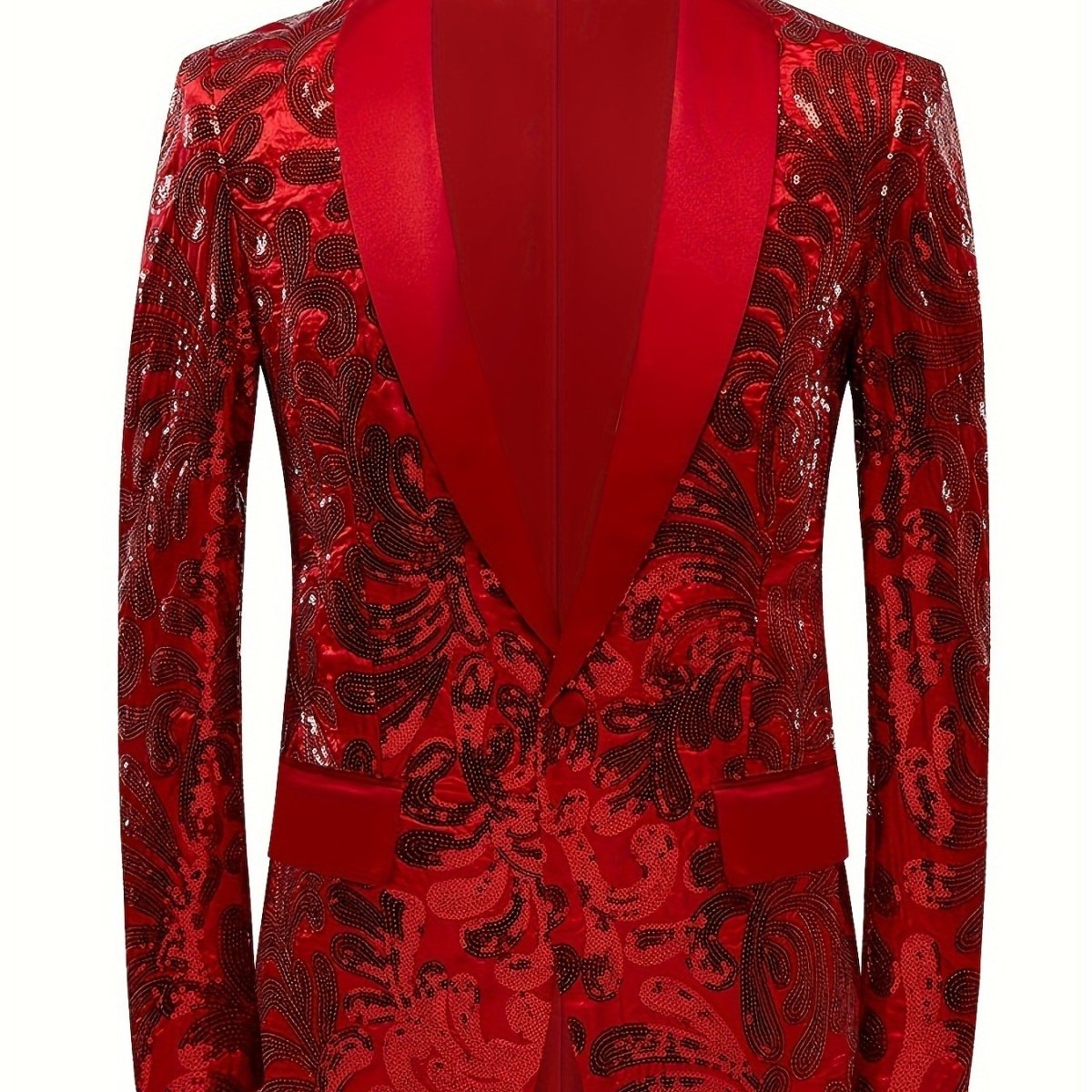 Glittering Mens Sequin Blazer Jacket - Red Shawl Collar for Show - Stopping Evening & Event Wear - Fashion - Forward Party Style, Perfect for Red Carpet Events - SHOWLU FASHION STORE