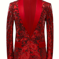 Glittering Mens Sequin Blazer Jacket - Red Shawl Collar for Show - Stopping Evening & Event Wear - Fashion - Forward Party Style, Perfect for Red Carpet Events - SHOWLU FASHION STORE