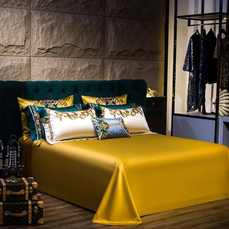 Gold and Green Satin Embroidery Patchwork Duvet Cover Queen King Luxury Royal Bedding Sets Cotton Bed Sheet Bedspread Pillowcase - SHOWLU FASHION STORE