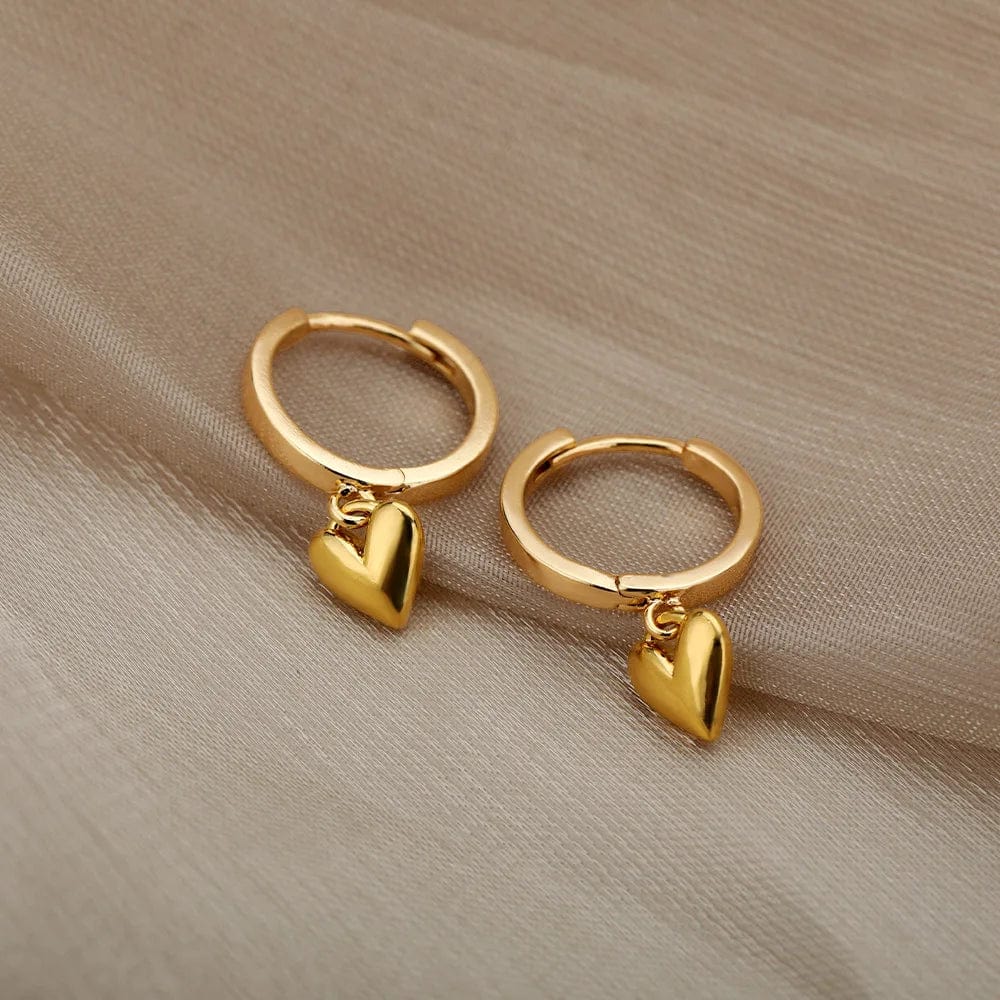 Gold Color Stainless Steel Heart Shaped Set Zircon Stud Earrings for Women Delicate Hoops Earring Wedding Party Jewelry Gifts - SHOWLU FASHION STORE