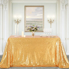 Gold Sequin Tablecloth 108x50 Inch - Rectangle Table Cover Overlay for Wedding Baby Birthday Cake Table Holiday Banquet Decoration - SHOWLU FASHION STORE