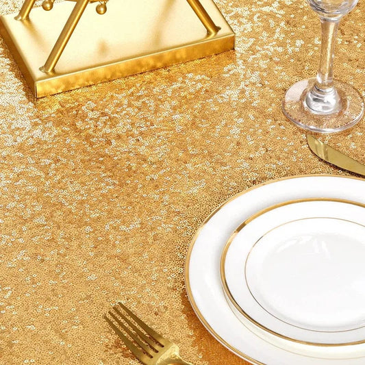 Gold Sequin Tablecloth 108x50 Inch - Rectangle Table Cover Overlay for Wedding Baby Birthday Cake Table Holiday Banquet Decoration - SHOWLU FASHION STORE