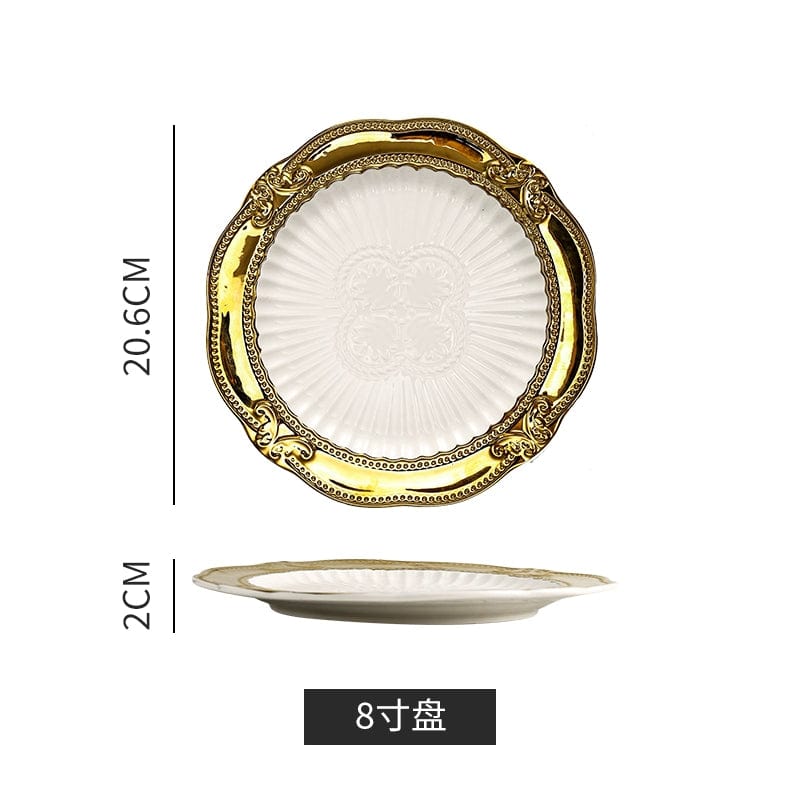 Golden Lace Ceramic Meal Plate Instagram Style French Style Dessert Bread Flat Ware Fancy Accessible Luxury Afternoon Tea Tableware - SHOWLU FASHION STORE