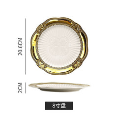 Golden Lace Ceramic Meal Plate Instagram Style French Style Dessert Bread Flat Ware Fancy Accessible Luxury Afternoon Tea Tableware - SHOWLU FASHION STORE