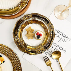 Golden Lace Ceramic Meal Plate Instagram Style French Style Dessert Bread Flat Ware Fancy Accessible Luxury Afternoon Tea Tableware - SHOWLU FASHION STORE