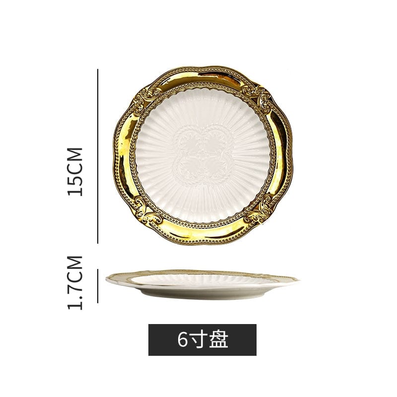Golden Lace Ceramic Meal Plate Instagram Style French Style Dessert Bread Flat Ware Fancy Accessible Luxury Afternoon Tea Tableware - SHOWLU FASHION STORE