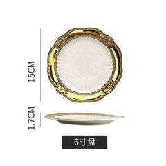 Golden Lace Ceramic Meal Plate Instagram Style French Style Dessert Bread Flat Ware Fancy Accessible Luxury Afternoon Tea Tableware - SHOWLU FASHION STORE