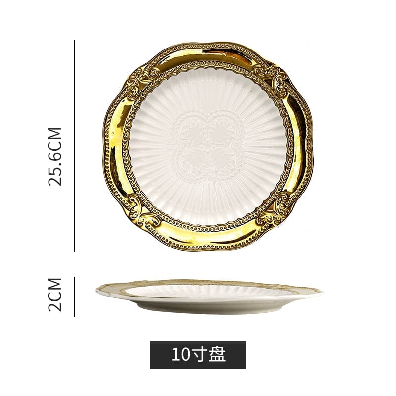 Golden Lace Ceramic Meal Plate Instagram Style French Style Dessert Bread Flat Ware Fancy Accessible Luxury Afternoon Tea Tableware - SHOWLU FASHION STORE