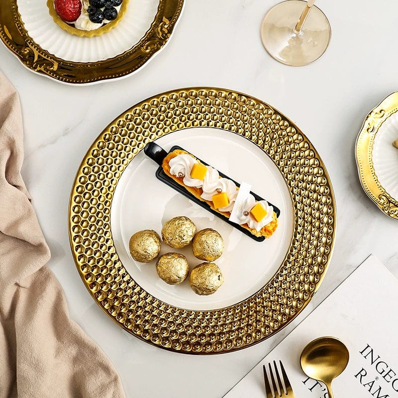 Golden Lace Ceramic Meal Plate Instagram Style French Style Dessert Bread Flat Ware Fancy Accessible Luxury Afternoon Tea Tableware - SHOWLU FASHION STORE