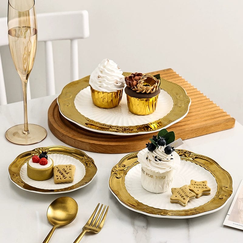 Golden Lace Ceramic Meal Plate Instagram Style French Style Dessert Bread Flat Ware Fancy Accessible Luxury Afternoon Tea Tableware - SHOWLU FASHION STORE
