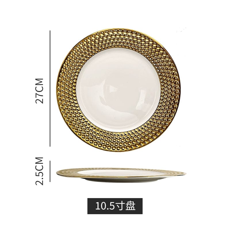 Golden Lace Ceramic Meal Plate Instagram Style French Style Dessert Bread Flat Ware Fancy Accessible Luxury Afternoon Tea Tableware - SHOWLU FASHION STORE