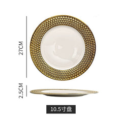 Golden Lace Ceramic Meal Plate Instagram Style French Style Dessert Bread Flat Ware Fancy Accessible Luxury Afternoon Tea Tableware - SHOWLU FASHION STORE