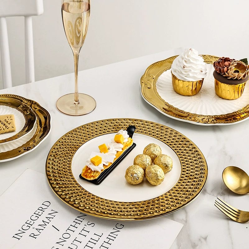 Golden Lace Ceramic Meal Plate Instagram Style French Style Dessert Bread Flat Ware Fancy Accessible Luxury Afternoon Tea Tableware - SHOWLU FASHION STORE