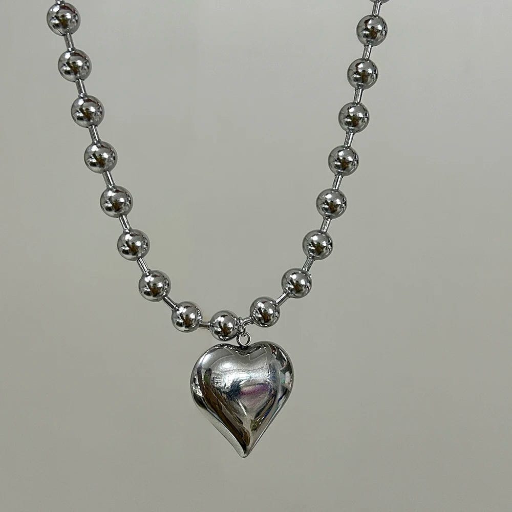 Gothic Gold Heart Pendant Necklace for Women Stainless Steel Beaded Choker Steampunk Jewelry - SHOWLU FASHION STORE