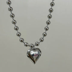 Gothic Gold Heart Pendant Necklace for Women Stainless Steel Beaded Choker Steampunk Jewelry - SHOWLU FASHION STORE