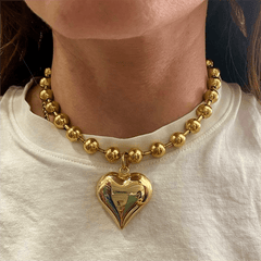 Gothic Gold Heart Pendant Necklace for Women Stainless Steel Beaded Choker Steampunk Jewelry - SHOWLU FASHION STORE