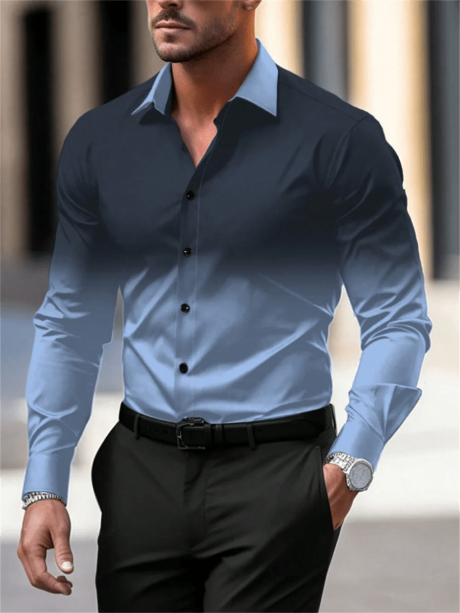 Gradient Color Long Sleeve Shirt Casual Breathable Men Shirt Lapel Large Size Men Clothing Fashion Button Design - SHOWLU FASHION STORE