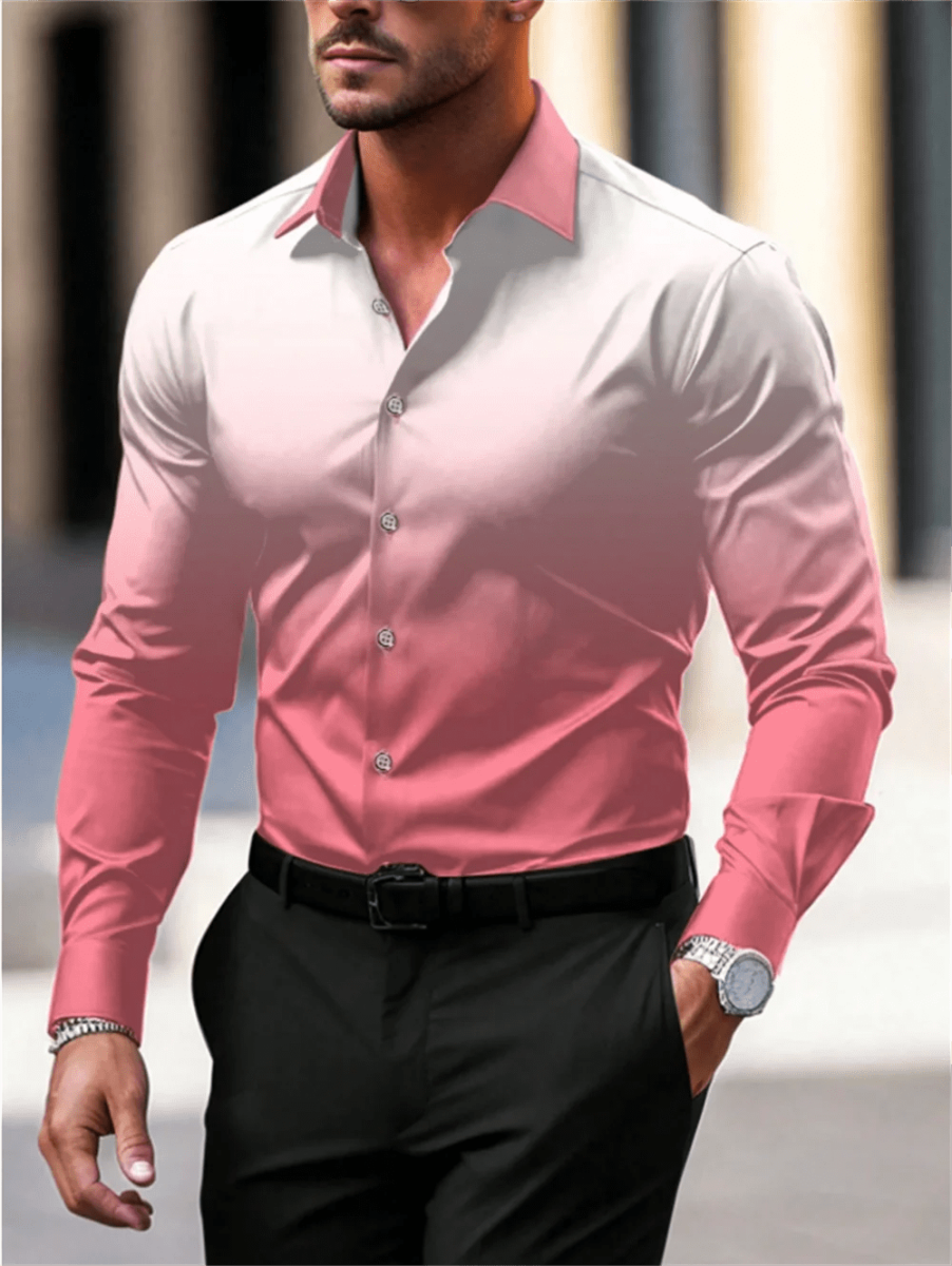Gradient Color Long Sleeve Shirt Casual Breathable Men Shirt Lapel Large Size Men Clothing Fashion Button Design - SHOWLU FASHION STORE