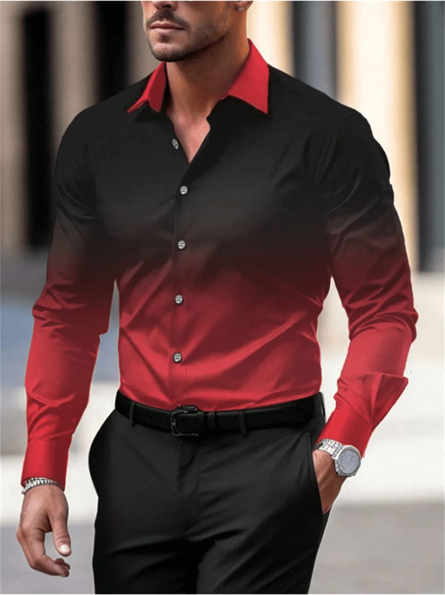 Gradient Color Long Sleeve Shirt Casual Breathable Men Shirt Lapel Large Size Men Clothing Fashion Button Design - SHOWLU FASHION STORE