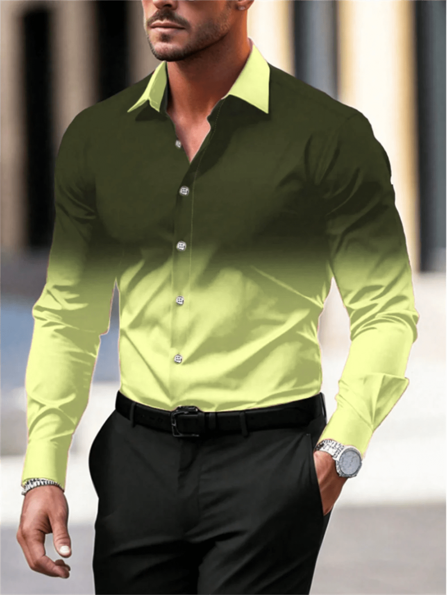 Gradient Color Long Sleeve Shirt Casual Breathable Men Shirt Lapel Large Size Men Clothing Fashion Button Design - SHOWLU FASHION STORE