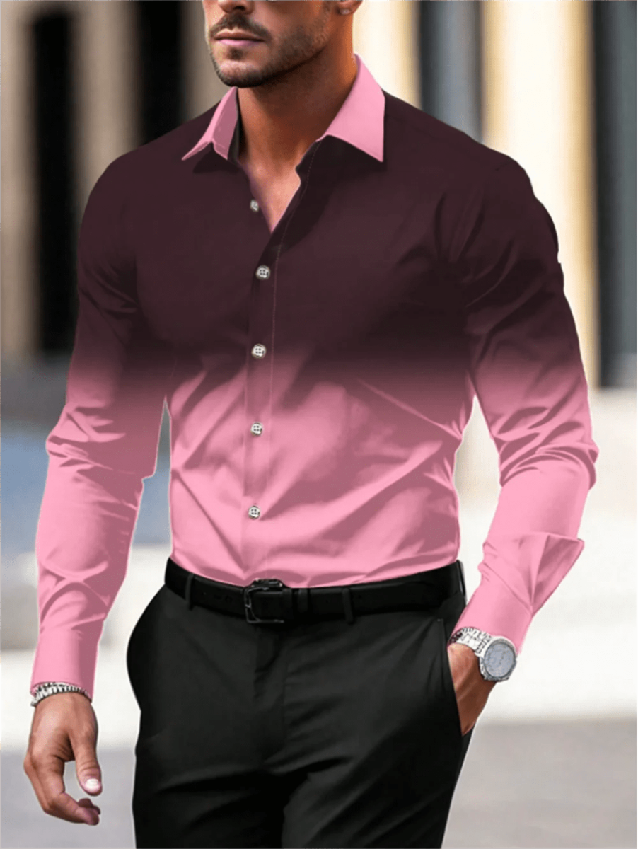 Gradient Color Long Sleeve Shirt Casual Breathable Men Shirt Lapel Large Size Men Clothing Fashion Button Design - SHOWLU FASHION STORE