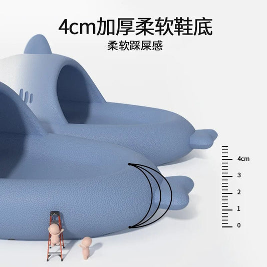 Gradient Color Shark Slippers 4cm Thick Sole Indoor Bathroom Summer Shoes Woman Men Beach Street Slides Cute Cartoon Footwear - SHOWLU FASHION STORE