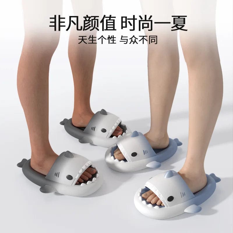Gradient Color Shark Slippers 4cm Thick Sole Indoor Bathroom Summer Shoes Woman Men Beach Street Slides Cute Cartoon Footwear - SHOWLU FASHION STORE