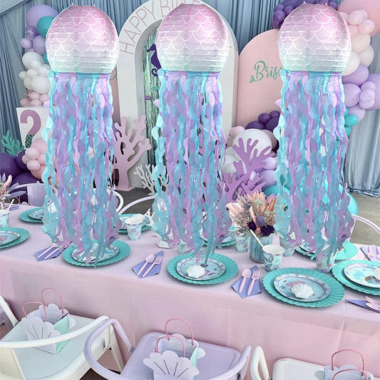 Gradient Jelly Fish Paper Lanterns Hanging Lantern for little Mermaid Theme Under The Sea Ocean Birthday Party wedding Decor - SHOWLU FASHION STORE
