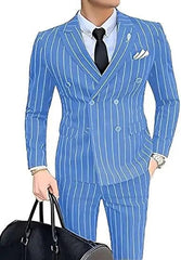 Grey Striped Mens Suits Double Breasted for Wedding Custom Made for Man Costume Groom 2 - Pieces Tuxedos Best Man Blazer Pants - SHOWLU FASHION STORE
