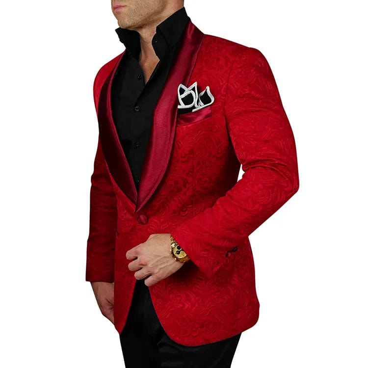Groomsmen Ivory Pattern Groom Tuxedos Shawl Lapel Men Suits 2 Pieces Wedding Best Man Blazer ( Jacket+Pants+Tie ) C588 - SHOWLU FASHION STORE