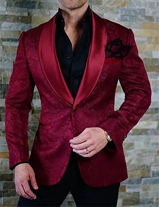 Groomsmen Ivory Pattern Groom Tuxedos Shawl Lapel Men Suits 2 Pieces Wedding Best Man Blazer ( Jacket+Pants+Tie ) C588 - SHOWLU FASHION STORE