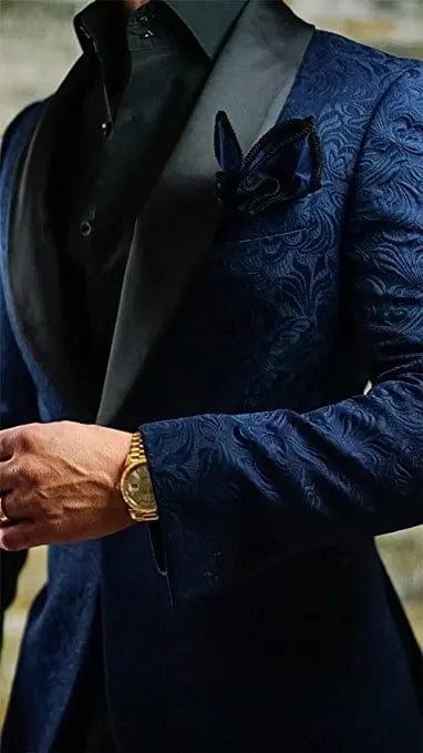 Groomsmen Ivory Pattern Groom Tuxedos Shawl Lapel Men Suits 2 Pieces Wedding Best Man Blazer ( Jacket+Pants+Tie ) C588 - SHOWLU FASHION STORE