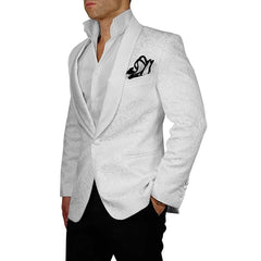 Groomsmen Ivory Pattern Groom Tuxedos Shawl Lapel Men Suits 2 Pieces Wedding Best Man Blazer ( Jacket+Pants+Tie ) C588 - SHOWLU FASHION STORE