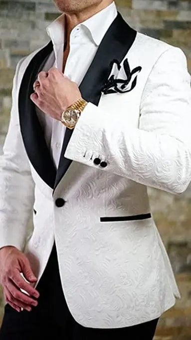Groomsmen Ivory Pattern Groom Tuxedos Shawl Lapel Men Suits 2 Pieces Wedding Best Man Blazer ( Jacket+Pants+Tie ) C588 - SHOWLU FASHION STORE