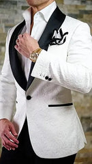 Groomsmen Ivory Pattern Groom Tuxedos Shawl Lapel Men Suits 2 Pieces Wedding Best Man Blazer ( Jacket+Pants+Tie ) C588 - SHOWLU FASHION STORE