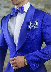 Groomsmen Ivory Pattern Groom Tuxedos Shawl Lapel Men Suits 2 Pieces Wedding Best Man Blazer ( Jacket+Pants+Tie ) C588 - SHOWLU FASHION STORE