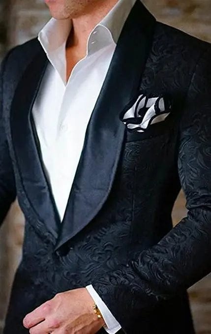 Groomsmen Ivory Pattern Groom Tuxedos Shawl Lapel Men Suits 2 Pieces Wedding Best Man Blazer ( Jacket+Pants+Tie ) C588 - SHOWLU FASHION STORE