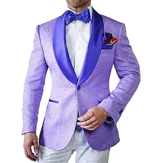 Groomsmen Ivory Pattern Groom Tuxedos Shawl Lapel Men Suits 2 Pieces Wedding Best Man Blazer ( Jacket+Pants+Tie ) C588 - SHOWLU FASHION STORE
