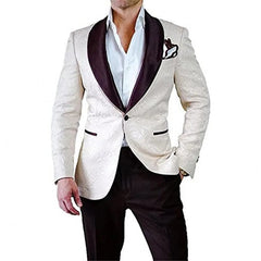 Groomsmen Ivory Pattern Groom Tuxedos Shawl Lapel Men Suits 2 Pieces Wedding Best Man Blazer ( Jacket+Pants+Tie ) C588 - SHOWLU FASHION STORE