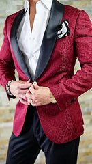 Groomsmen Ivory Pattern Groom Tuxedos Shawl Lapel Men Suits 2 Pieces Wedding Best Man Blazer ( Jacket+Pants+Tie ) C588 - SHOWLU FASHION STORE