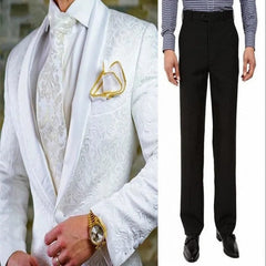 Groomsmen White Pattern Groom Tuxedos Shawl Satin Lapel Men Suits 2 Pieces Wedding Bridegroom ( Jacket + Pants + Tie ) D201 - SHOWLU FASHION STORE