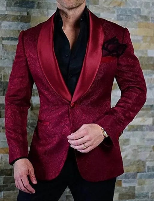 Groomsmen White Pattern Groom Tuxedos Shawl Satin Lapel Men Suits 2 Pieces Wedding Bridegroom ( Jacket + Pants + Tie ) D201 - SHOWLU FASHION STORE