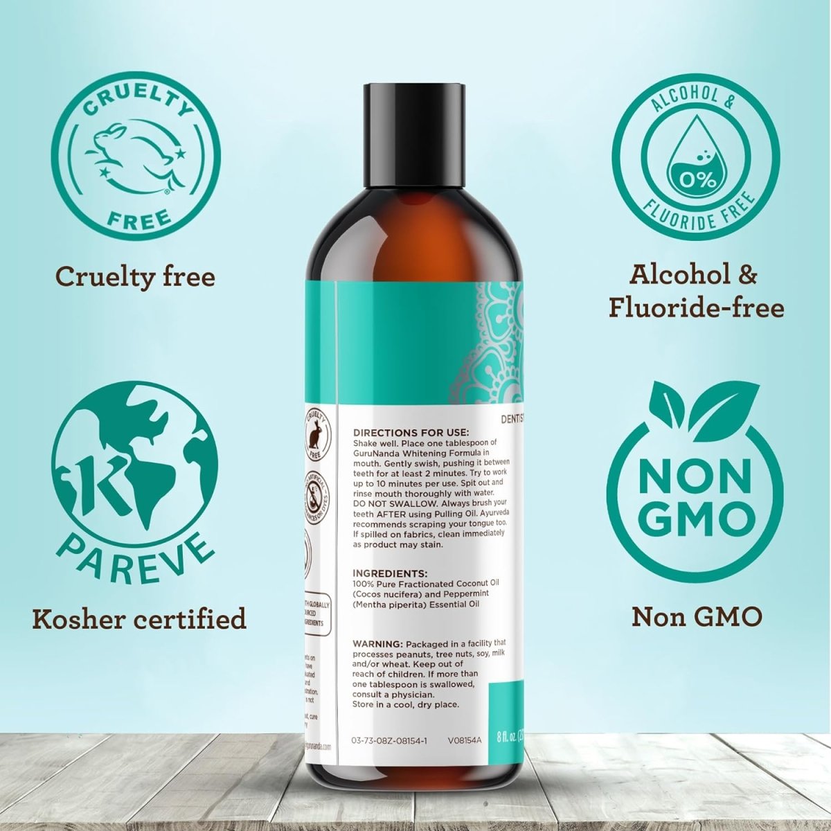GuruNanda Coconut & Peppermint Oil Pulling (8 Fl.Oz) with Tongue Scraper - Alcohol Free Mouthwash for Fresh Breath, White Teeth & Healthy Teeth & Gums - SHOWLU FASHION STORE
