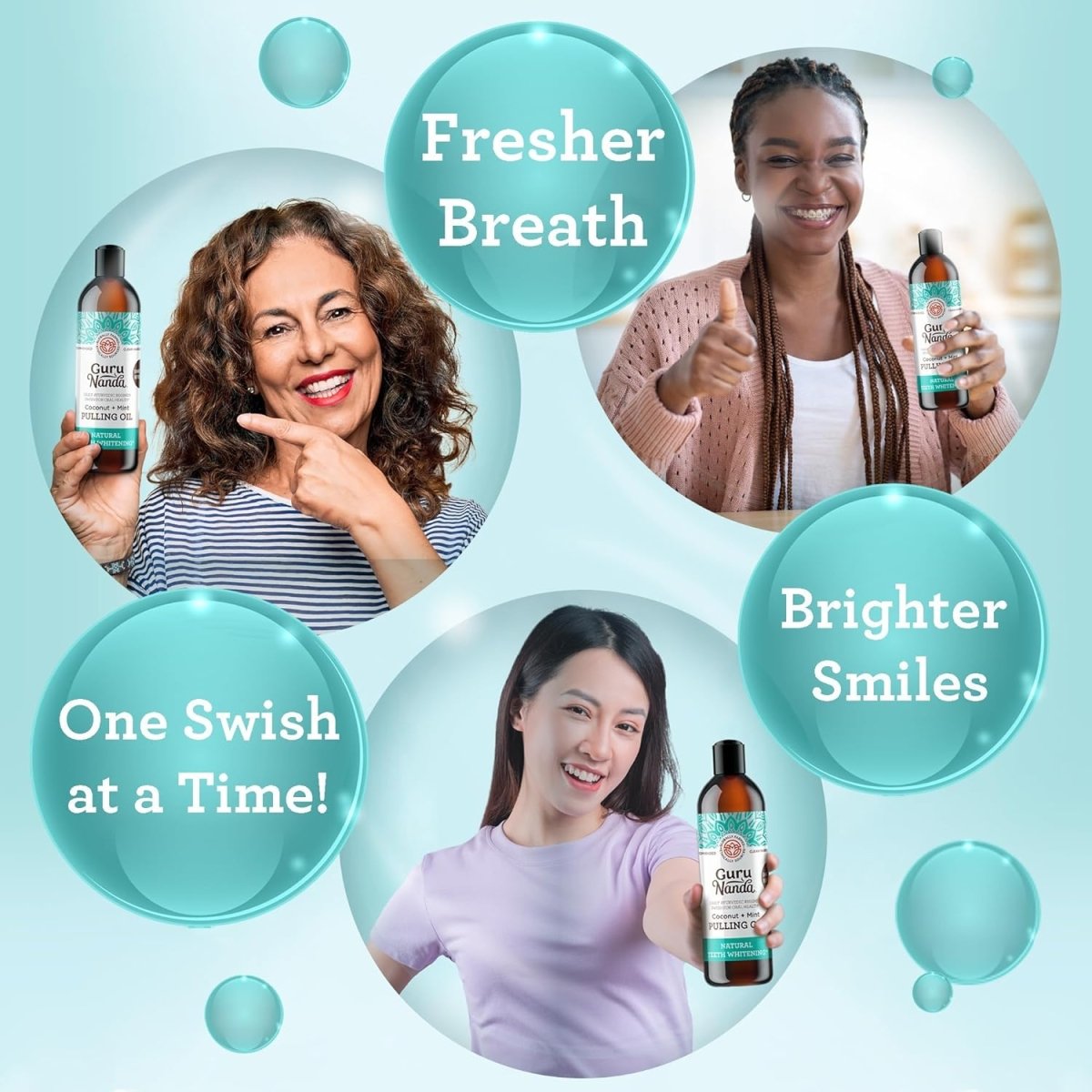 GuruNanda Coconut & Peppermint Oil Pulling (8 Fl.Oz) with Tongue Scraper - Alcohol Free Mouthwash for Fresh Breath, White Teeth & Healthy Teeth & Gums - SHOWLU FASHION STORE