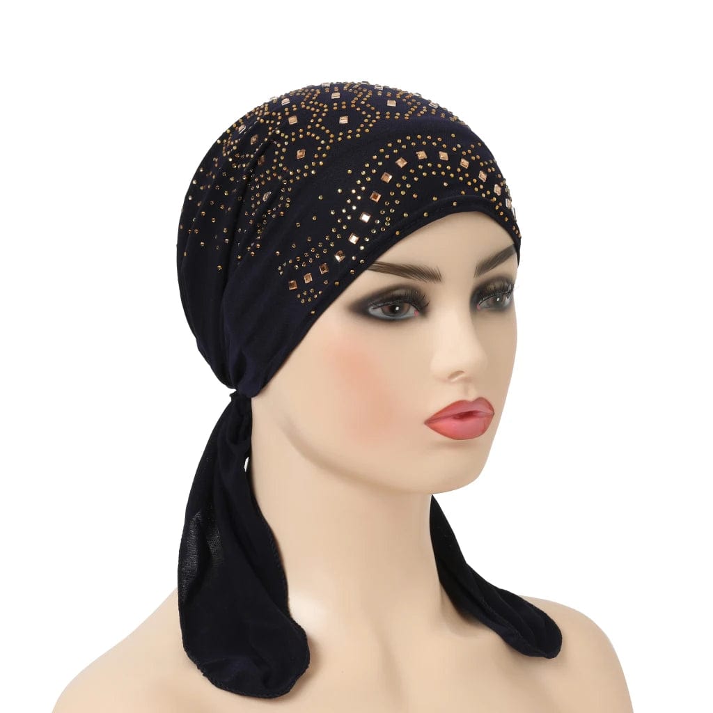H088 fashion turban hijab with many stones muslim hijab scarf islamic headscarf hat amira pull on headwrap - SHOWLU FASHION STORE