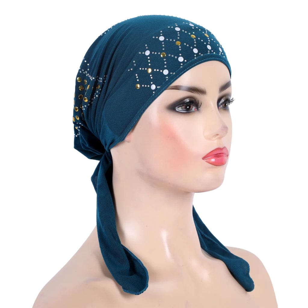 H089 Fashion turban hijab with gold sequins muslim hijab scarf islamic headscarf hat amira pull on headwrap - SHOWLU FASHION STORE